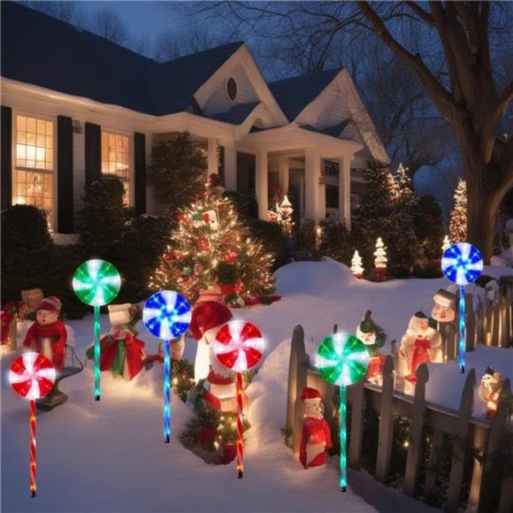 27" Set of 3 Lollipops Peppermint Stake Lights, Candy Cane Lights with 8 Modes - Picture 7 of 7